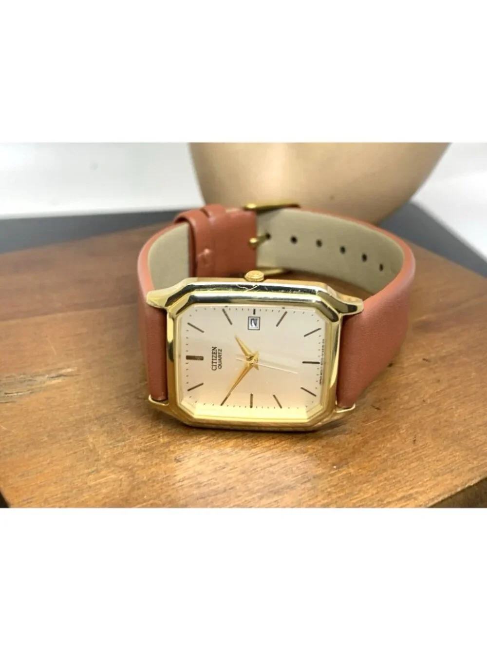Citizen Men's Watch 6010-S36998 Quartz Silver Dial Brown Leather Strap 28mm